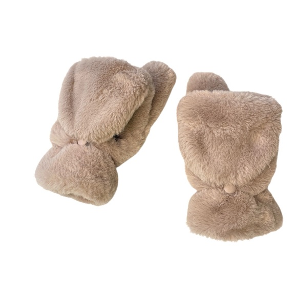 Faux Fur Convertible Mittens Gloves Dusty Pink One Size - Picture 4 of 6